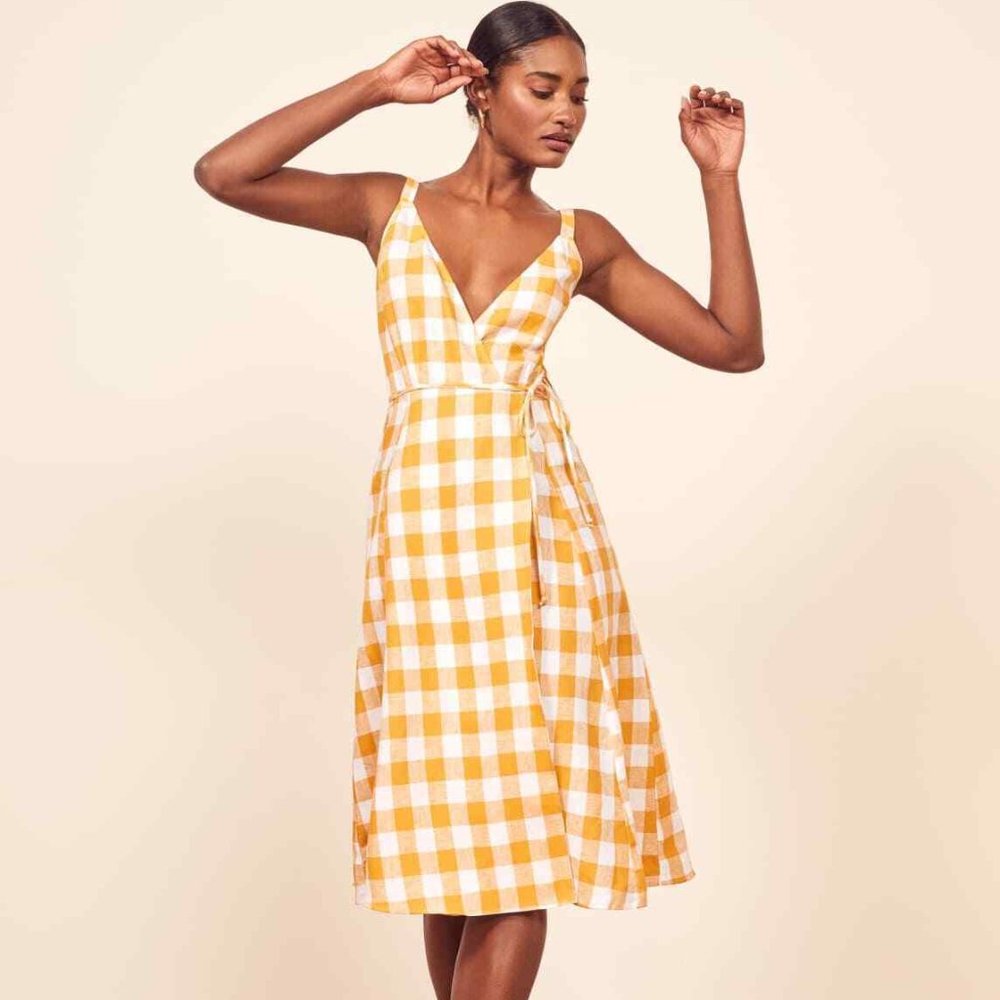 Reformation Beverly Gingham Midi Dress